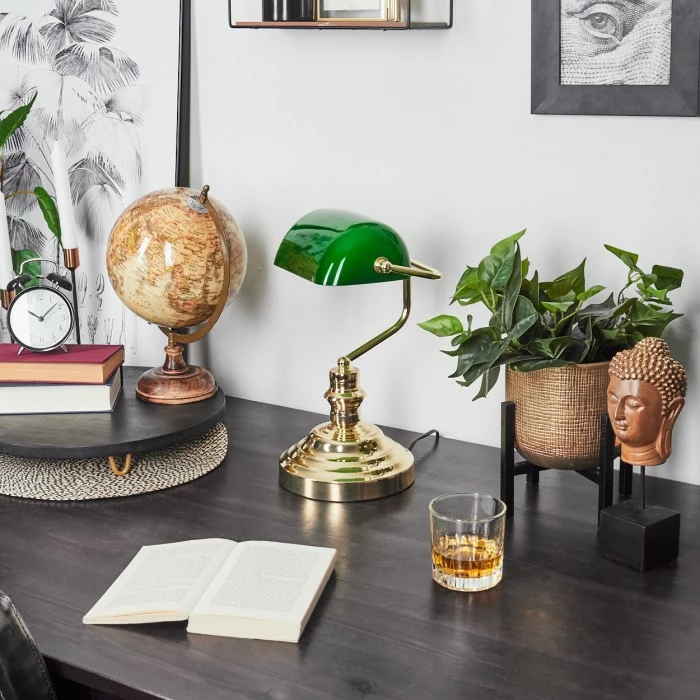 Hofstein Bankerlampe Messing, Grün, Gold, 1-flammig 2 Hofstein Bankerlampe Messing, Grün, Gold, 1-flammig – Bild 2