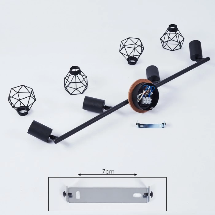 Hofstein Baripada Deckenleuchte Schwarz, Holz dunkel, 4-flammig 4 Hofstein Baripada Deckenleuchte Schwarz, Holz dunkel, 4-flammig – Bild 4