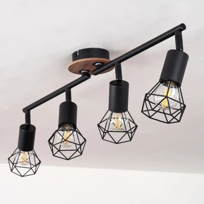 Hofstein Baripada Deckenleuchte Schwarz, Holz dunkel, 4-flammig 6 Hofstein Baripada Deckenleuchte Schwarz, Holz dunkel, 4-flammig – Bild 6