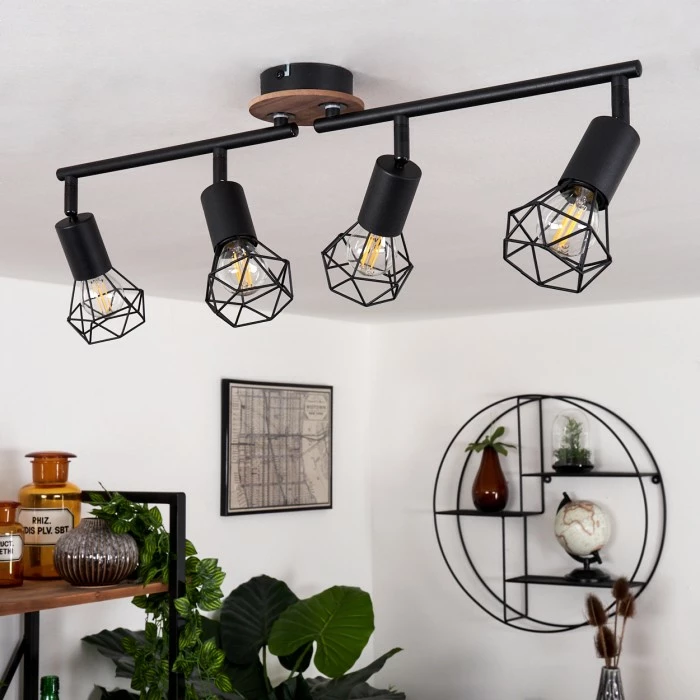 Hofstein Baripada Deckenleuchte Schwarz, Holz dunkel, 4-flammig 8 Hofstein Baripada Deckenleuchte Schwarz, Holz dunkel, 4-flammig – Bild 8