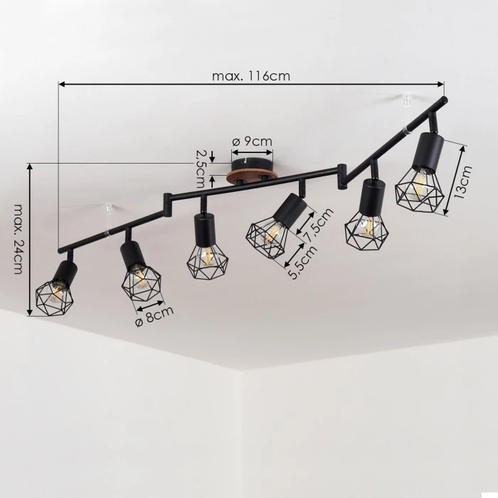 Hofstein Baripada Deckenleuchte Schwarz, Holz dunkel, 6-flammig 3 Hofstein Baripada Deckenleuchte Schwarz, Holz dunkel, 6-flammig – Bild 3