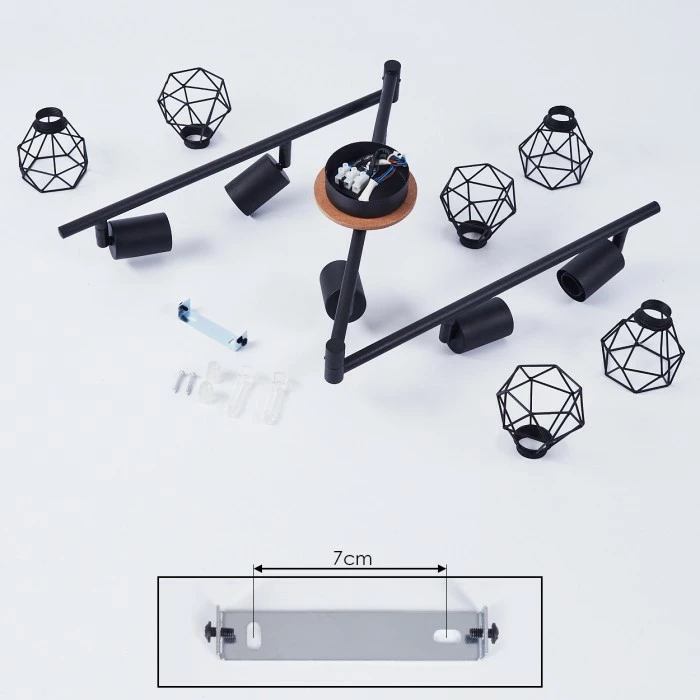 Hofstein Baripada Deckenleuchte Schwarz, Holz dunkel, 6-flammig 4 Hofstein Baripada Deckenleuchte Schwarz, Holz dunkel, 6-flammig – Bild 4