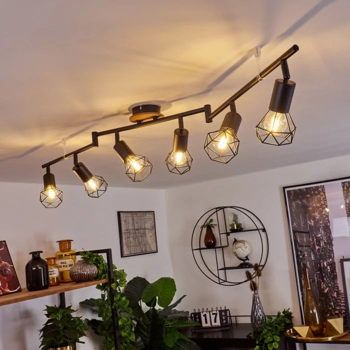 Hofstein Baripada Deckenleuchte Schwarz, Holz dunkel, 6-flammig 9 Hofstein Baripada Deckenleuchte Schwarz, Holz dunkel, 6-flammig – Bild 9