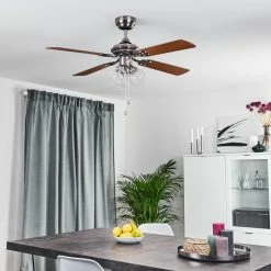 Hofstein Estepona Deckenventilator LED Chrom, Braun, Weiß, 3-flammig -Bürolampen Verkäufe estepona deckenventilator h3369975 12