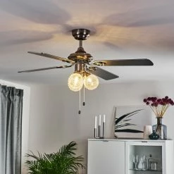 Hofstein Estepona Deckenventilator LED Chrom, Braun, Weiß, 3-flammig -Bürolampen Verkäufe estepona deckenventilator h3369975 13