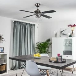 Hofstein Estepona Deckenventilator LED Chrom, Braun, Weiß, 3-flammig -Bürolampen Verkäufe estepona deckenventilator h3369975 3