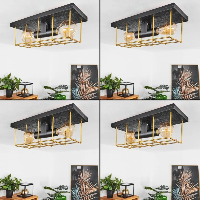 Hofstein Fevaag Deckenleuchte Schwarz, Gold, 2-flammig 2 Hofstein Fevaag Deckenleuchte Schwarz, Gold, 2-flammig – Bild 2