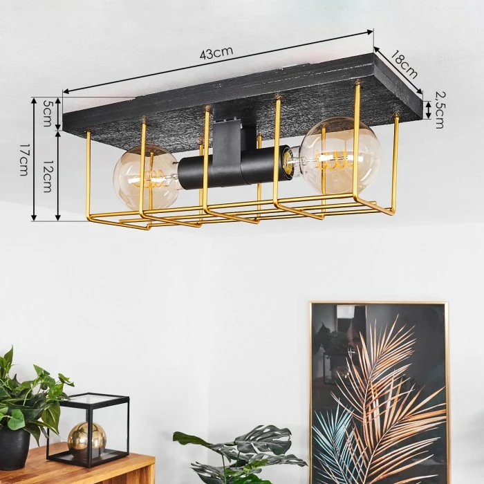 Hofstein Fevaag Deckenleuchte Schwarz, Gold, 2-flammig 4 Hofstein Fevaag Deckenleuchte Schwarz, Gold, 2-flammig – Bild 4