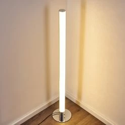 Hofstein Flaut Stehleuchte LED Chrom, 1-flammig, Fernbedienung, Farbwechsler -Bürolampen Verkäufe flaut stehleuchte h3270721 do1 5