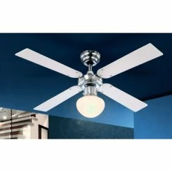 Globo CHAMPION Deckenventilator Chrom, Edelstahl, Weiß, 1-flammig -Bürolampen Verkäufe globo champion deckenventilator 330 3