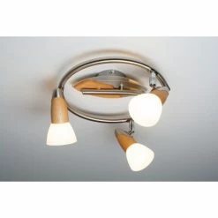 Globo LORD Deckenspot Edelstahl, Holz hell, 3-flammig -Bürolampen Verkäufe globo lord deckenspot 5441 3 4
