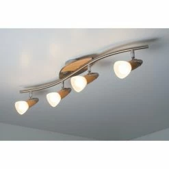 Globo LORD Deckenspot Chrom, Holz hell, 4-flammig -Bürolampen Verkäufe globo lord deckenspot 5441 4 4