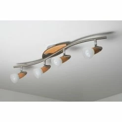 Globo LORD Deckenspot Chrom, Holz hell, 4-flammig -Bürolampen Verkäufe globo lord deckenspot 5441 4 6