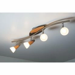 Globo LORD Deckenspot Chrom, Holz hell, 4-flammig -Bürolampen Verkäufe globo lord deckenspot 5441 4 9