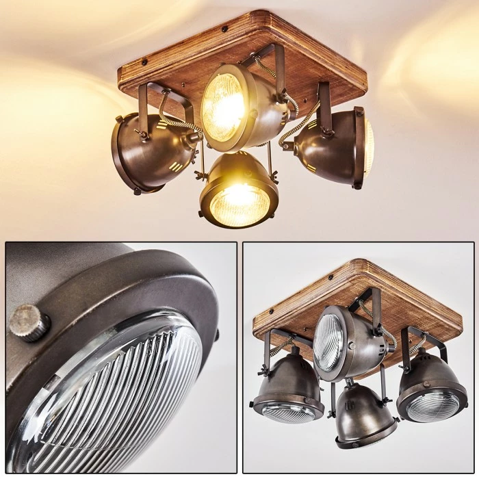 Hofstein Glostrup Deckenleuchte Edelstahl, Braun, 4-flammig 1 Hofstein Glostrup Deckenleuchte Edelstahl, Braun, 4-flammig