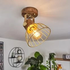 Hofstein Grunnfjord Deckenleuchte Gold, Holz dunkel, 1-flammig