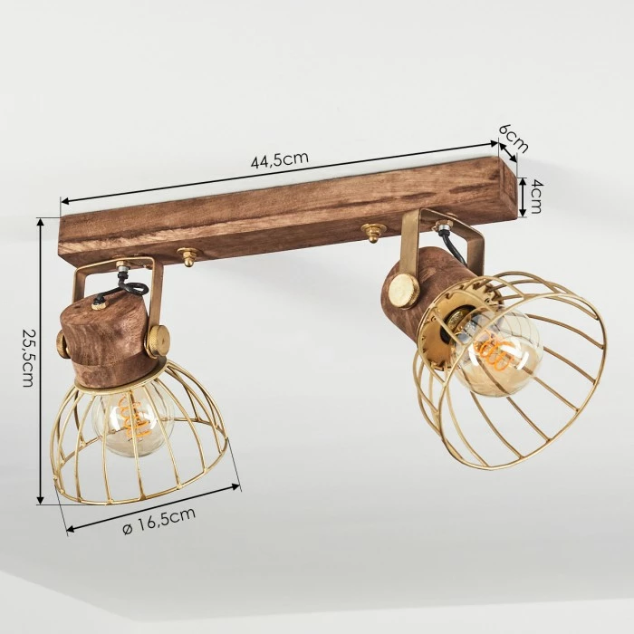 Hofstein Grunnfjord Deckenleuchte Gold, Holz dunkel, 2-flammig 4 Hofstein Grunnfjord Deckenleuchte Gold, Holz dunkel, 2-flammig – Bild 4
