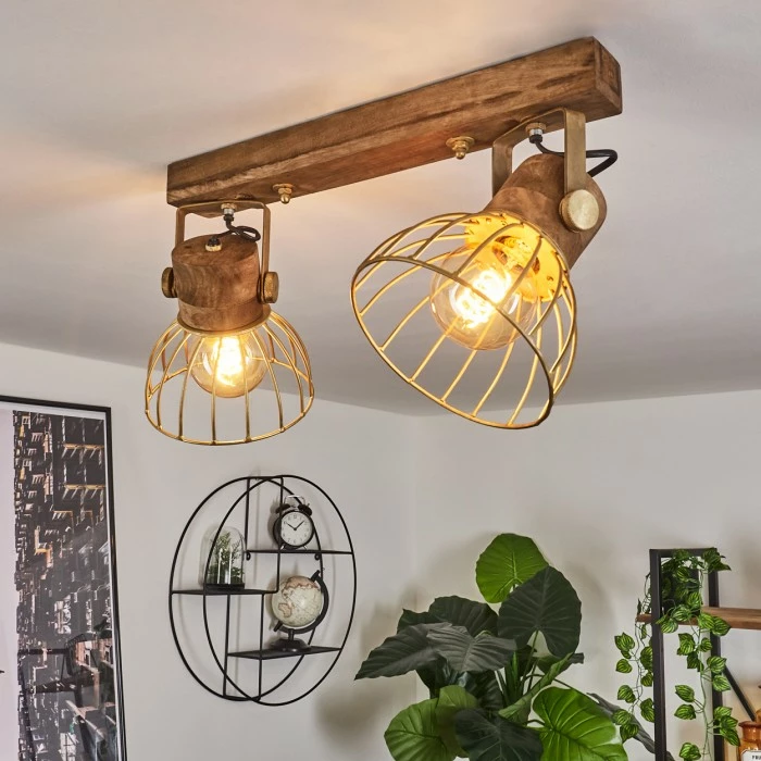 Hofstein Grunnfjord Deckenleuchte Gold, Holz dunkel, 2-flammig 7 Hofstein Grunnfjord Deckenleuchte Gold, Holz dunkel, 2-flammig – Bild 7