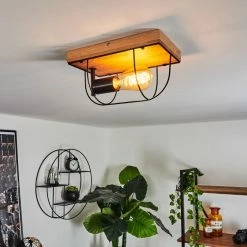 Hofstein Hodne Deckenleuchte Schwarz, Naturfarben, 1-flammig