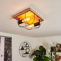 Hofstein Hodne Deckenleuchte Schwarz, Naturfarben, 2-flammig