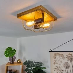 Hofstein Hodne Deckenleuchte Schwarz, Naturfarben, 2-flammig