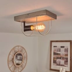 Hofstein Hodne Deckenleuchte Schwarz, Grau, Naturfarben, 1-flammig