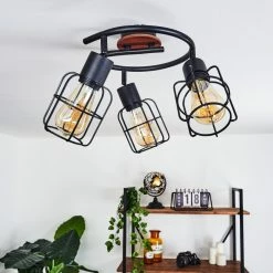 Hofstein Loedingen Deckenleuchte Schwarz, Holz dunkel, 3-flammig -Bürolampen Verkäufe loedingen deckenleuchte h3442975 9