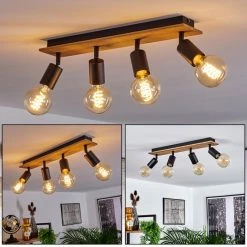 Hofstein Maidford Deckenleuchte Schwarz, Holz dunkel, 4-flammig