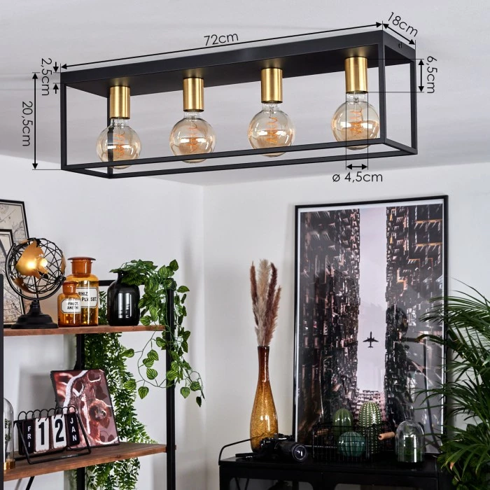 Hofstein Malao Deckenleuchte Messing, Schwarz, 4-flammig 4 Hofstein Malao Deckenleuchte Messing, Schwarz, 4-flammig – Bild 4