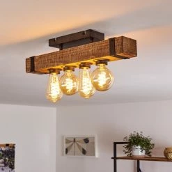 Hofstein Montgomery Deckenleuchte Schwarz, Holz dunkel, 4-flammig -Bürolampen Verkäufe montgomery deckenleuchte h3367926 2