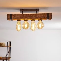 Hofstein Montgomery Deckenleuchte Schwarz, Holz dunkel, 4-flammig -Bürolampen Verkäufe montgomery deckenleuchte h3367926 3