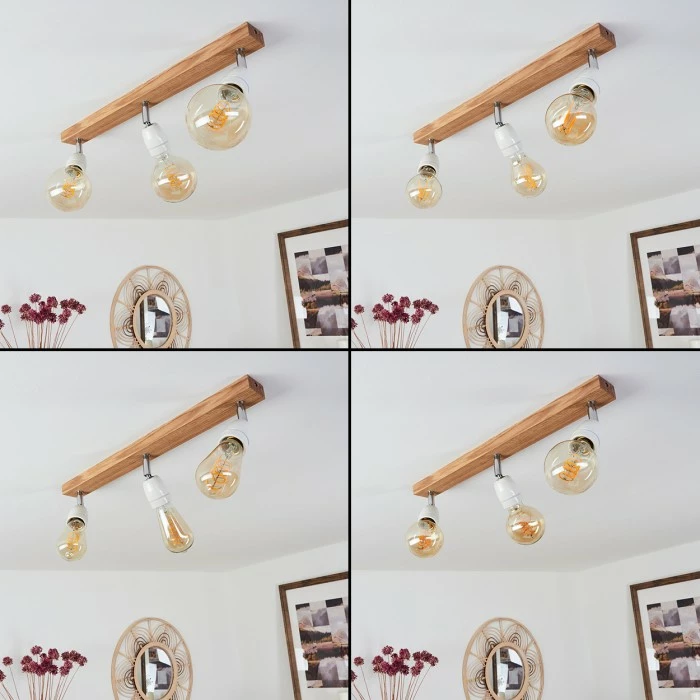 Hofstein Musland Deckenleuchte Chrom, Weiß, Holz dunkel, 3-flammig 2 Hofstein Musland Deckenleuchte Chrom, Weiß, Holz dunkel, 3-flammig – Bild 2