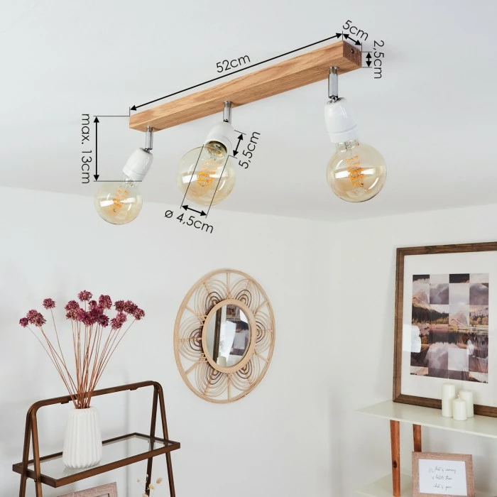 Hofstein Musland Deckenleuchte Chrom, Weiß, Holz dunkel, 3-flammig 4 Hofstein Musland Deckenleuchte Chrom, Weiß, Holz dunkel, 3-flammig – Bild 4