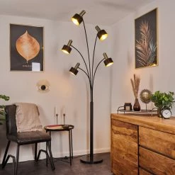 Hofstein Pretoria Stehleuchte Schwarz, Altmessing, 5-flammig