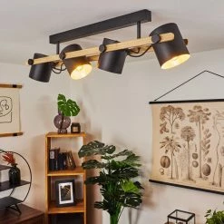 Hofstein Rebbenas Deckenleuchte Schwarz, Naturfarben, 4-flammig