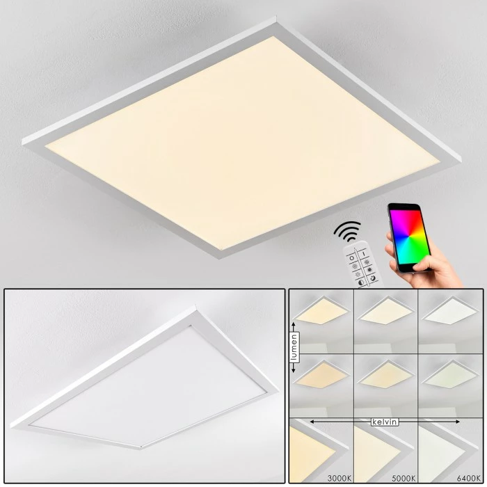 Hofstein Salmi Deckenpanel LED Aluminium, Weiß, 1-flammig, Fernbedienung 1 Hofstein Salmi Deckenpanel LED Aluminium, Weiß, 1-flammig, Fernbedienung