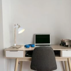 Steinhauer Gearwood Tischleuchte Weiß, Holz dunkel, 1-flammig