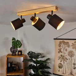 Hofstein Sumlili Deckenleuchte Schwarz, Naturfarben, 3-flammig