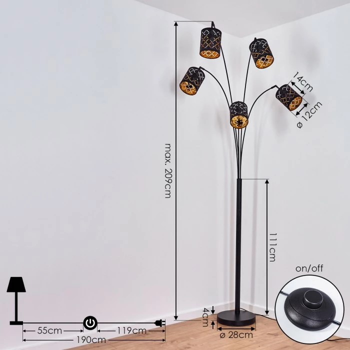 Hofstein Tallaboa Stehleuchte Schwarz, 5-flammig 4 Hofstein Tallaboa Stehleuchte Schwarz, 5-flammig – Bild 4