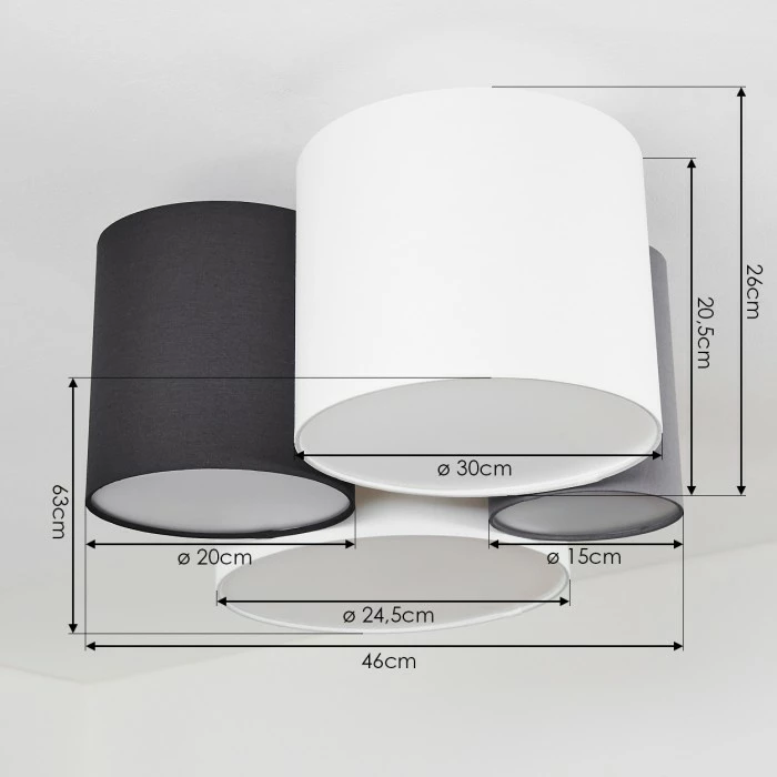 Hofstein Trisett Deckenleuchte Schwarz, Grau, Weiß, 4-flammig 4 Hofstein Trisett Deckenleuchte Schwarz, Grau, Weiß, 4-flammig – Bild 4
